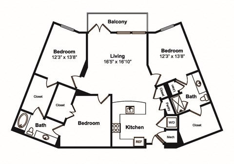 Floor plan for 3 beds, 2 baths, 1553 sqft